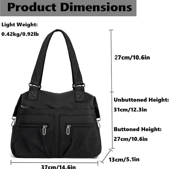 Waterproof Nylon Tote Bag Women Lightweight Travel Office Shoulder Purse - Picture 4 of 7